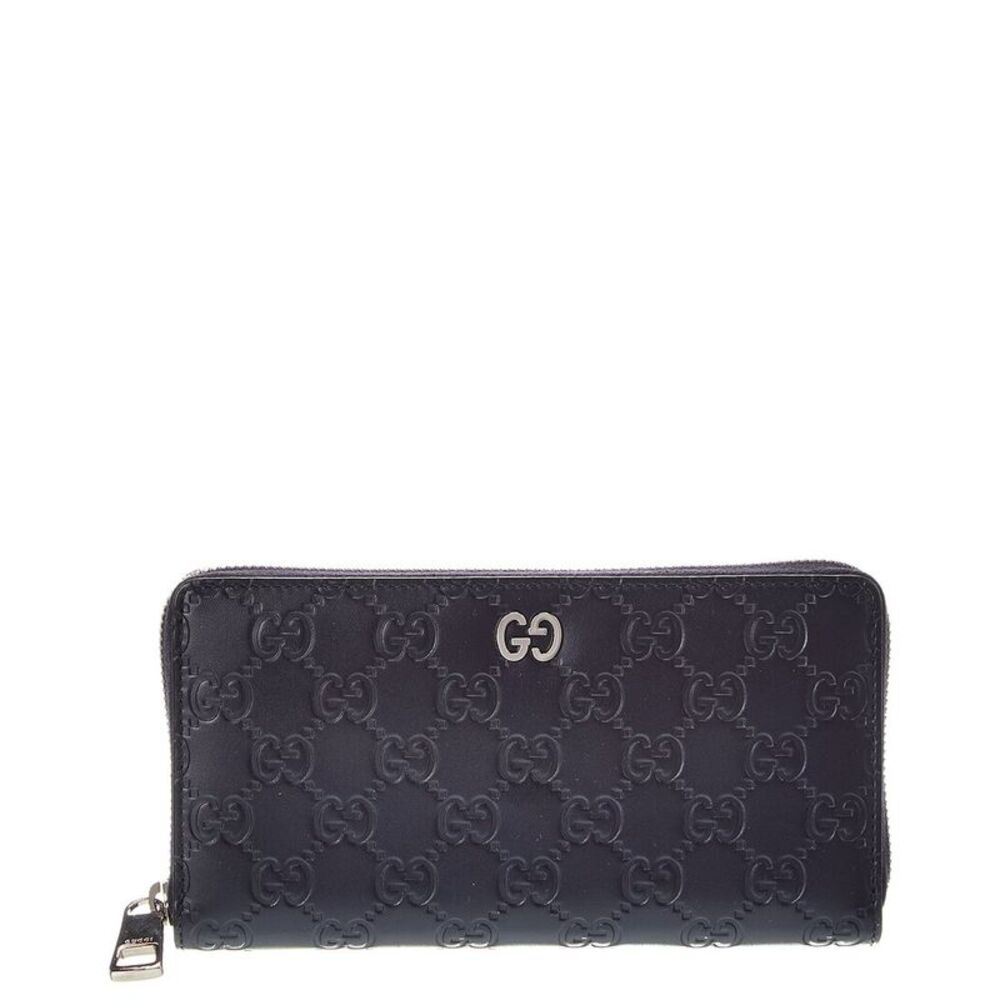 Gucci Blue Guccissima Leather Signature Dorian Zip Around Wallet(Authentic